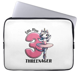 Kids Little Miss Threenager Three 3rd Birthday Gir Laptop Sleeve