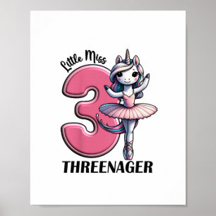 Kids Little Miss Threenager Three 3rd Birthday Gir Poster