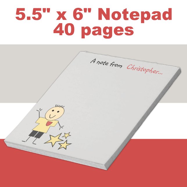 Kids little stick boy grey red yellow with name notepad (Creator Uploaded)