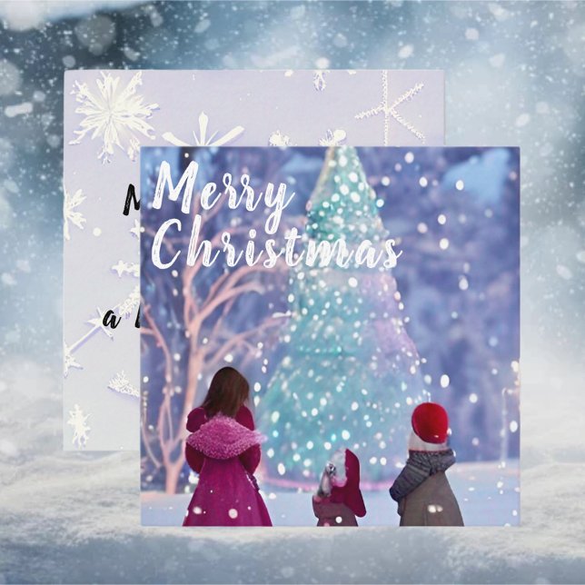 Kids looking up at Christmas tree Card (Creator Uploaded)