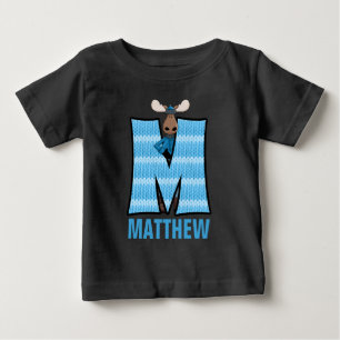 Kids "M" Monogrammed   Blue Knit Moose Baby T-Shirt