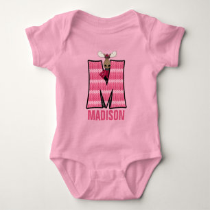 Kids "M" Monogrammed   Pink Knit Moose Baby Bodysuit