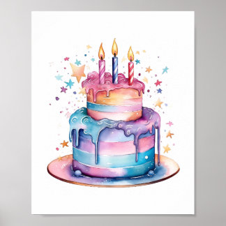 Kids Magical Birthday Wishes - Watercolor Cake Poster