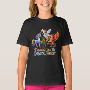 Kids Magical Forest Unicorn & Fairy Black T-Shirt
