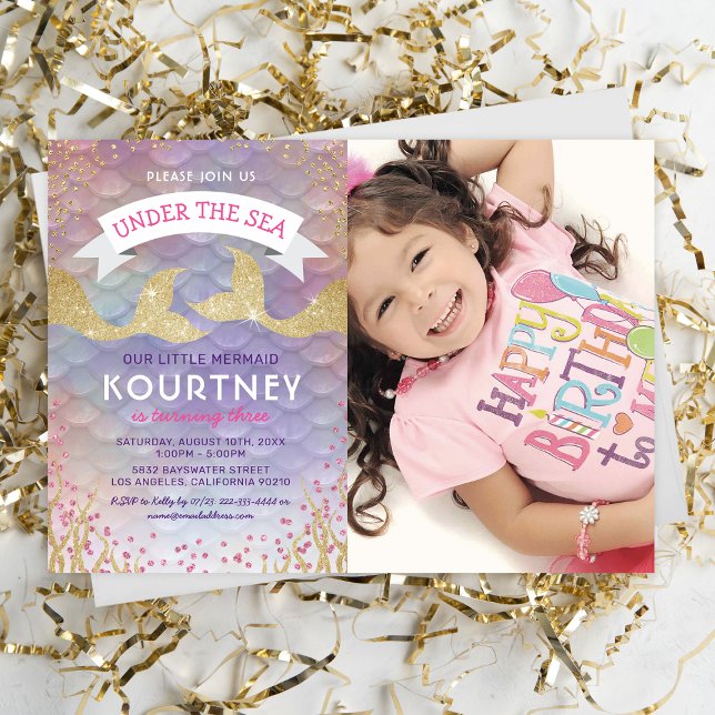 Kids Magical Mermaid Birthday Party Photo Invitation (Creator Uploaded)