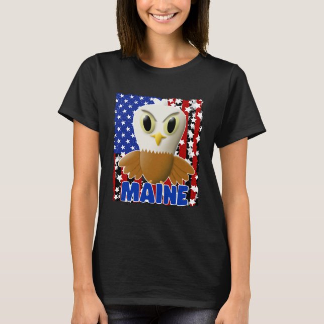 Kids Maine Bald Eagle  Proud American Flag Boys Gi T-Shirt (Front)
