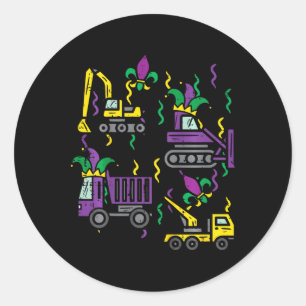 Kids Mardi Gras Construction Truck Cute Vehicle Bo Classic Round Sticker