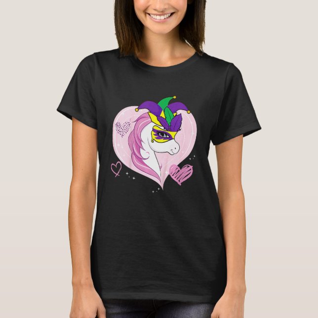 Kids Mardi Gras Unicorn Cute Jester Carnival Masqu T-Shirt (Front)