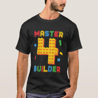 Kids Master Builder Blocks 4th Birthday 4 Year Old T-Shirt
