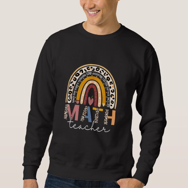 Kids Math Teacher Rainbow Boho Leopard School Math Sweatshirt (Front)