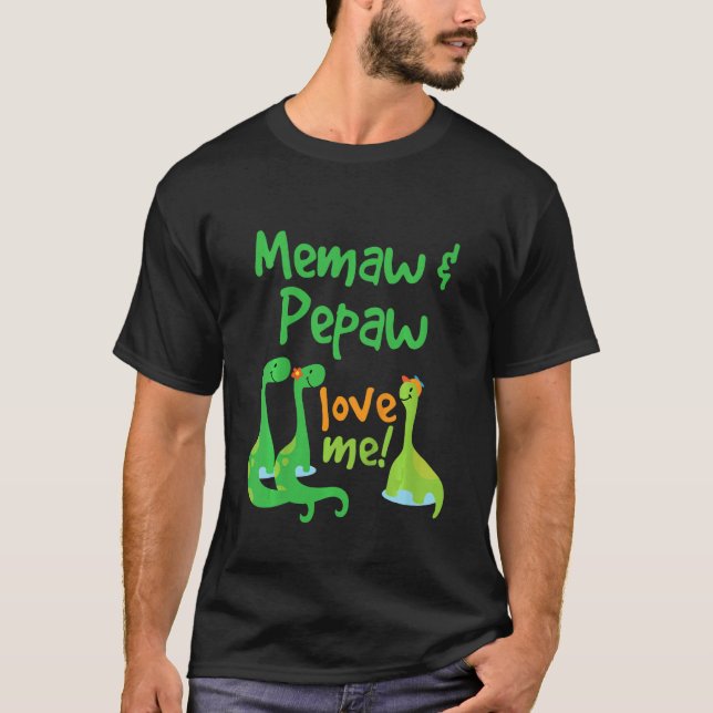 Kids Memaw and Pepaw Love Me Grandson Dinosaur T-Shirt (Front)