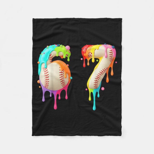 Kids Meme 67 Number Six 6 Seven 7 Ice Cream Drips  Fleece Blanket (Front)