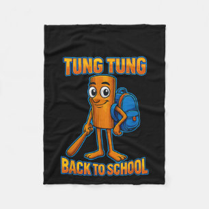 Kids Meme Tung Tung Sahur Italian Brainrot Back To Fleece Blanket