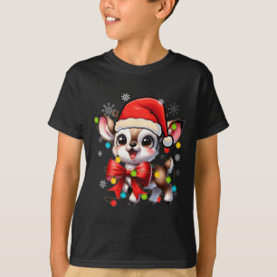 Kids Men Women Cute Reindeer Santa Hat Bow Christm T-Shirt