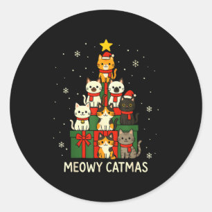 Kids Men Women Meowy Catmas Funny Christmas Cats C Classic Round Sticker