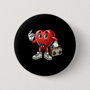 Kids Mens Retro 80s 90s Disco Dancing Heart Valent 6 Cm Round Badge