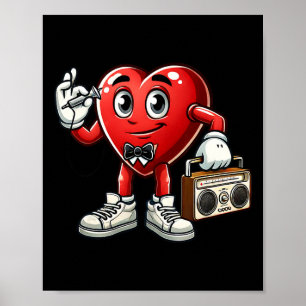 Kids Mens Retro 80s 90s Disco Dancing Heart Valent Poster