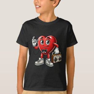 Kids Mens Retro 80s 90s Disco Dancing Heart Valent T-Shirt