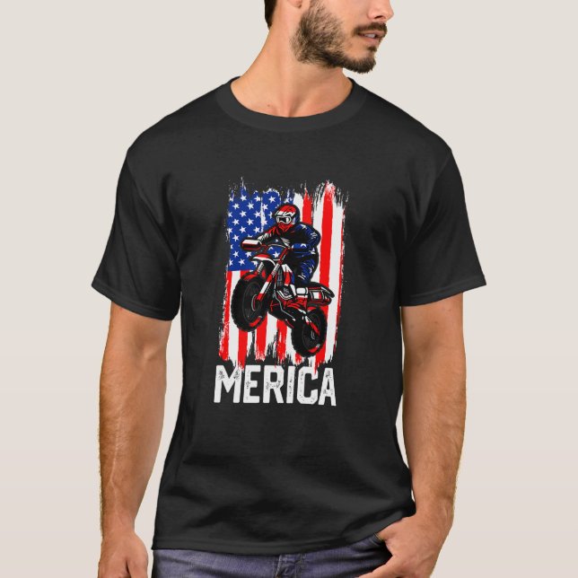 Kids Merica American Flag Motorcross Dirt Bike Bra T-Shirt (Front)