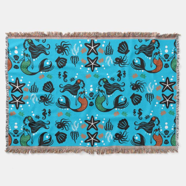 Kids Mermaid Beach Throw Blanket (Front)