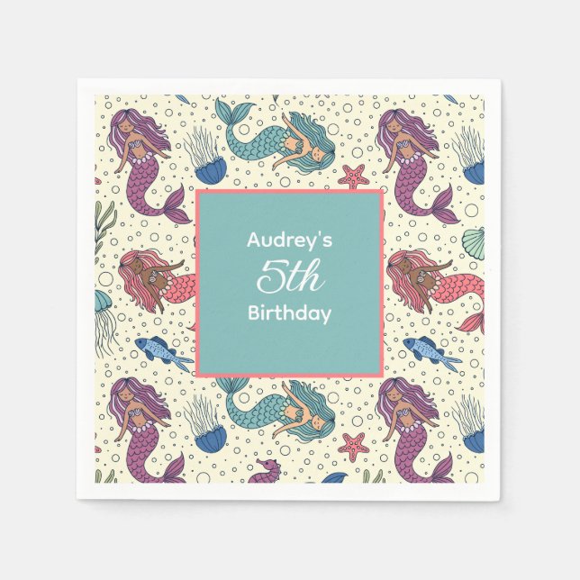 Kids Mermaid Birthday Napkin (Front)
