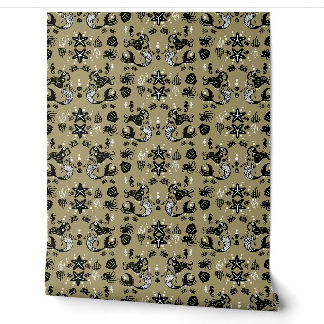 Kids Mermaid Gold Beach Wallpaper (Unrolling)