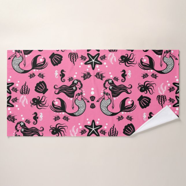 Kids Mermaid Pink Bath Towel (Bath Towel)
