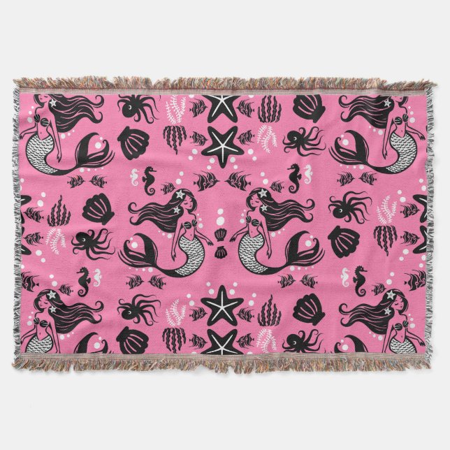 Kids Mermaid Pink Throw Blanket (Front)