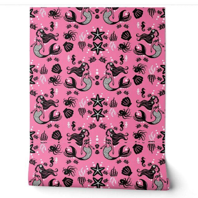 Kids Mermaid Pink Wallpaper (Unrolling)