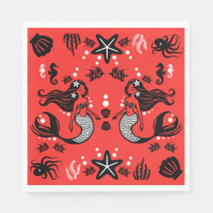 Kids Mermaid Red Pink Napkin
