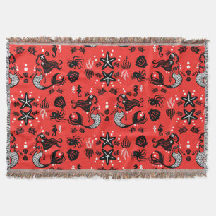 Kids Mermaid Red Pink Throw Blanket