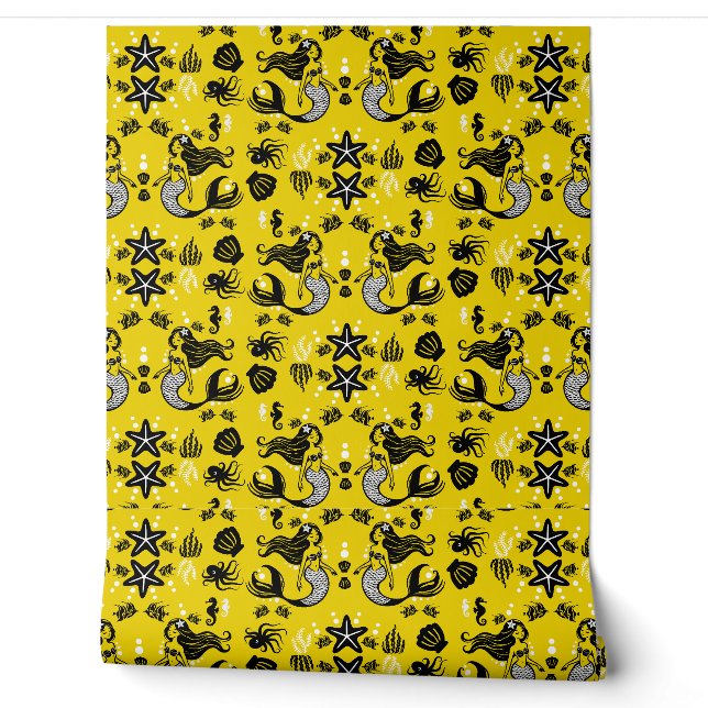 Kids Mermaid Yellow Beach Wallpaper (Unrolling)