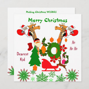 Kids Merry Christmas Hurrying Santa Riding Giraffe