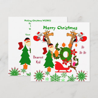 Kids Merry Christmas Hurrying Santa Riding Giraffe