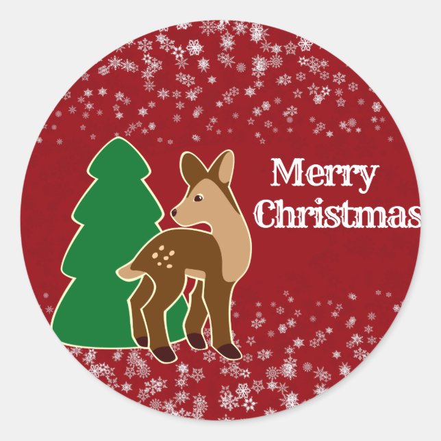 Kid's Merry Christmas Reindeer Red Party Crafts  Classic Round Sticker (Front)