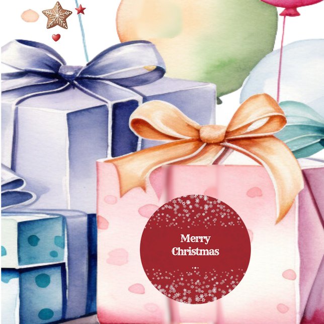 Kid's Merry Christmas Snowflakes Red Party Crafts Classic Round Sticker (Kid's Merry Christmas Snowflakes Red Party Crafts Classic Round Sticker)