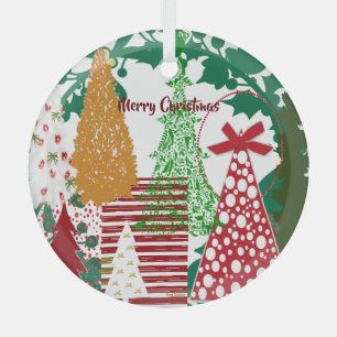 Kids Merry Christmas Trees Red Green Gold Decor Glass Tree Decoration