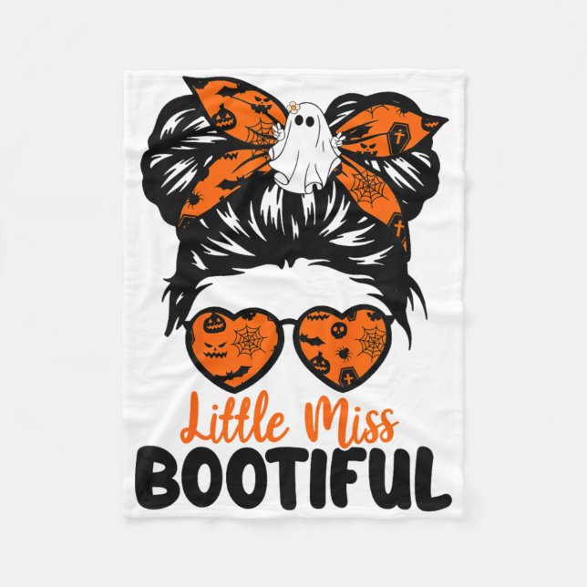 Kids Messy Bun Little Miss Bootiful Boo Halloween  Fleece Blanket (Front)