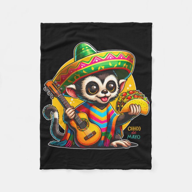 Kids Mexican Monkey With Sombrero And Poncho Cinco Fleece Blanket (Front)