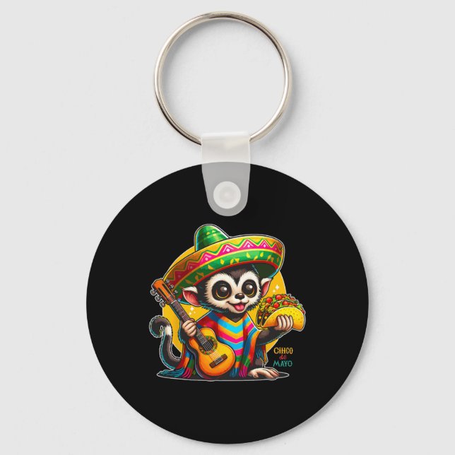 Kids Mexican Monkey With Sombrero And Poncho Cinco Key Ring (Front)
