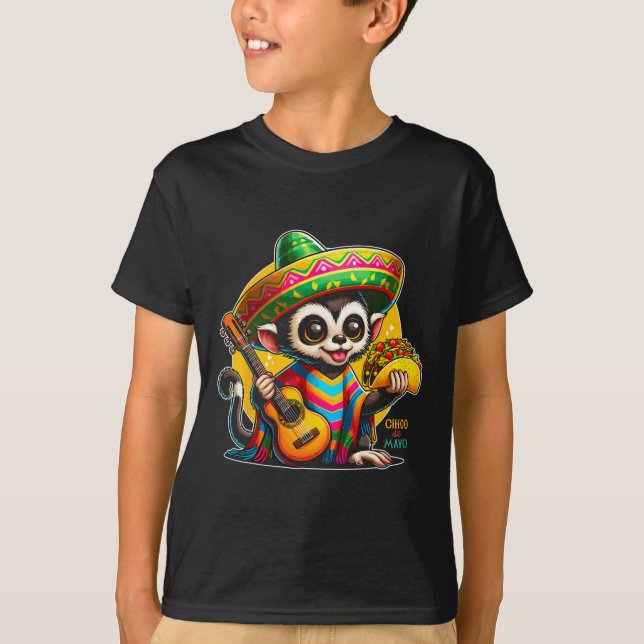 Kids Mexican Monkey With Sombrero And Poncho Cinco T-Shirt (Front)