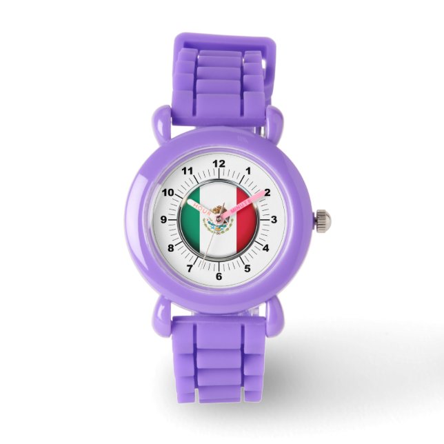 Kid's Mexico Flag Red Glitter Strap Watch (Front)