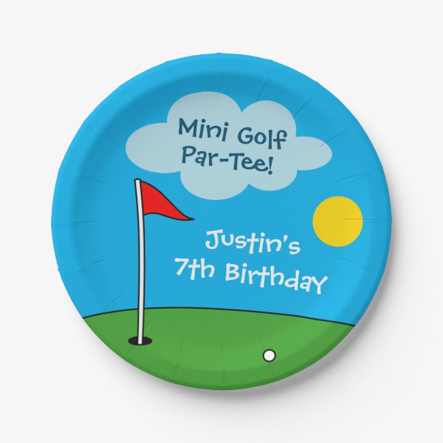 Kid's mini golf miniature golfing Birthday party Paper Plate (Front)