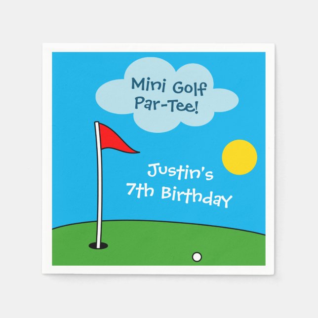 Kid's mini golf putt putt golfing Birthday party Napkin (Front)