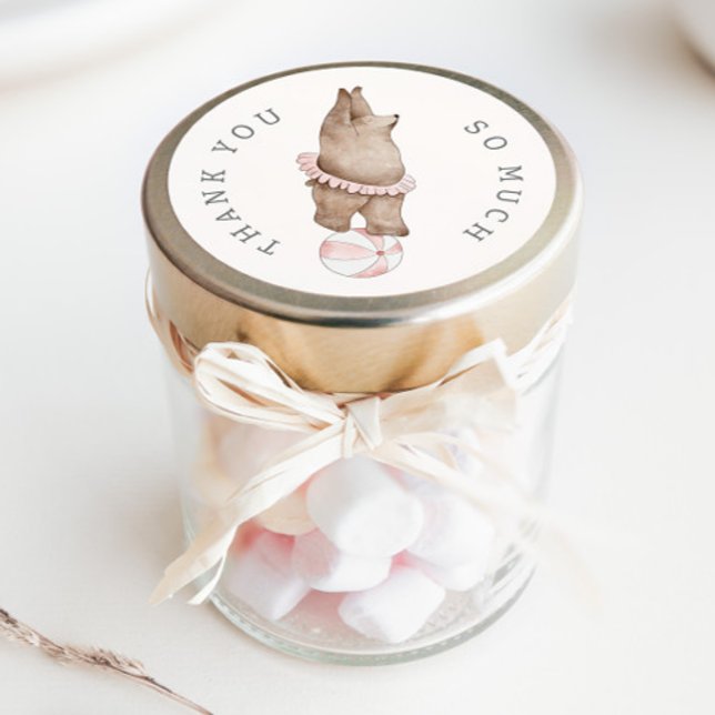 Kids' Modern Bear Circus | Girls Birthday Favours Classic Round Sticker (Creator Uploaded)