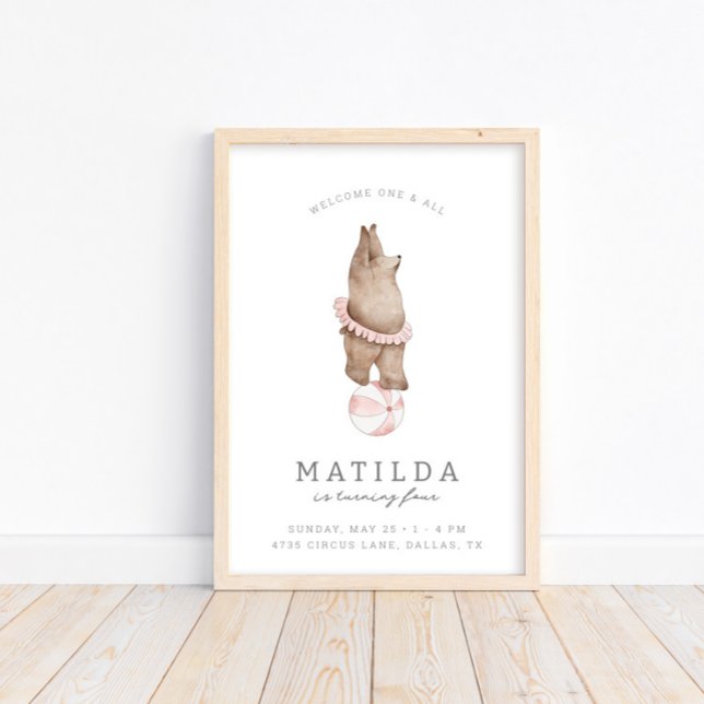 Kids' Modern Bear Circus | Girls Birthday Welcome Poster (Creator Uploaded)