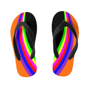 Kids Modern Geometric Rainbow Colour Stripe Orange Kid's Jandals