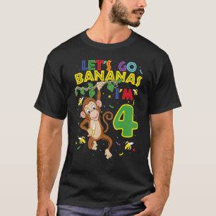 Kids Monkey 4th Birthday Zoo Let's Go Bananas I'm T-Shirt