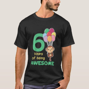 Kids Monkey 6th Birthday For Kids Six Year Old Mon T-Shirt