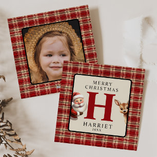 Kids Monogram Christmas Santa Photo Christmas Holiday Card